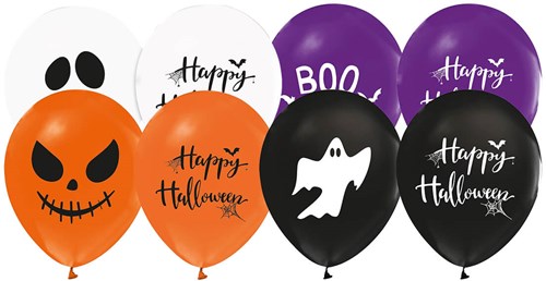Halloween Ballonnen Wit/Zwart/Oranje/Paars (8st)