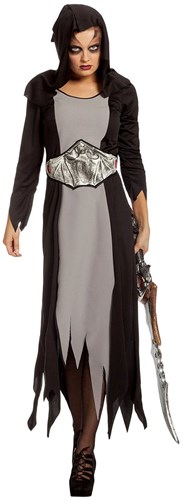 Zwart-Grijze Halloween Jurk met Vleermuisband