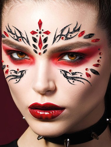 Gothic Face Jewels Rood-Zwart