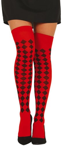 Sexy Harlequin Overknees Rood-Zwart