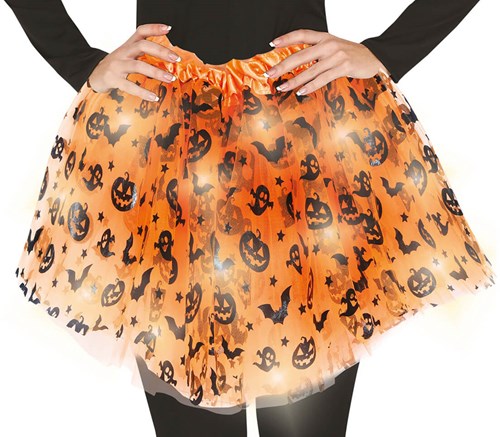 Halloween Tule Rokje Oranje met LED - 40cm