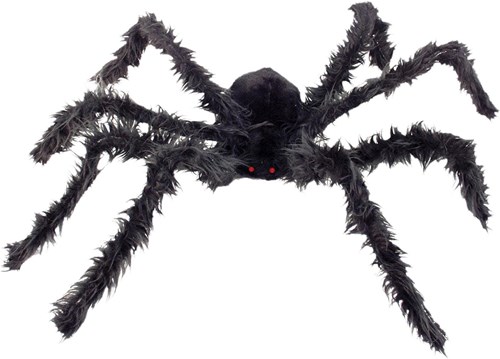 Harige Spin Groot Zwart met LED-ogen (102cm)
