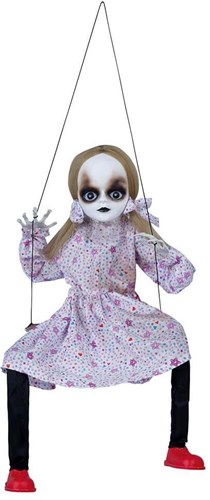 Hangdeco Halloween Meisje op Schommel met Beweging (80cm)