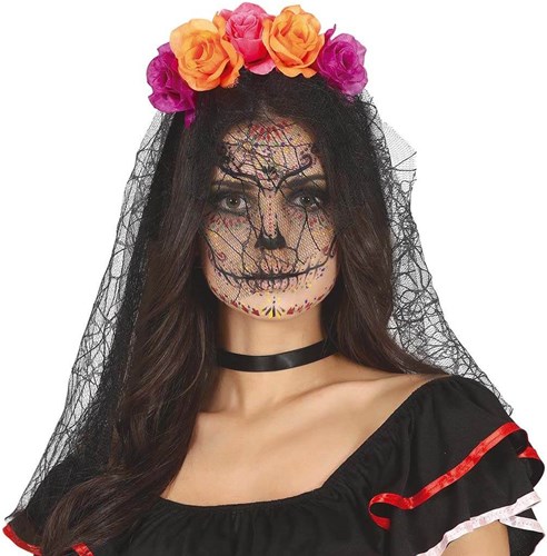 Day of the Dead Tiara Paars/Oranje met Sluier