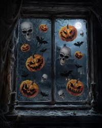 Raamstickers Halloween Pompoenen en Skulls - 30x40cm