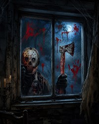 Raamstickers Halloween Moordenaar met Bijl - 60x80cm
