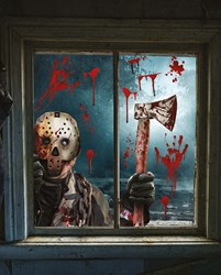 Raamstickers Halloween Moordenaar met Bijl - 60x80cm