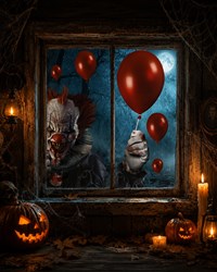 Raamstickers Halloween Clown met Ballon - 60x80cm