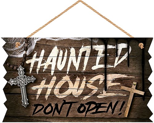 Haunted House Houten Bord - 35x20cm