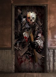 Deurdecoratie Halloween Killer met Bijl - 80x180cm