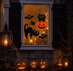 Gel Raamstickers Halloween Zwarte Kat - 20x25cm