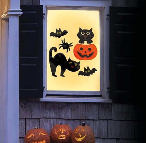 Gel Raamstickers Halloween Zwarte Kat - 20x25cm