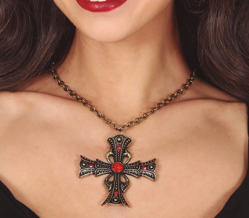 Gothic Ketting Kruis met Rode Robijnen