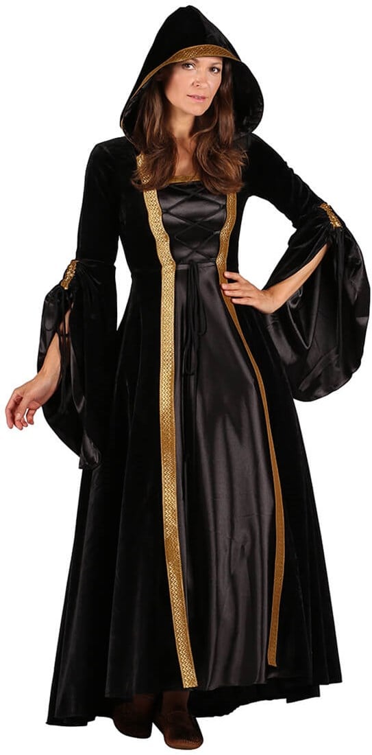 Luxe Gothic Jurk met Capuchon Zwart Goud