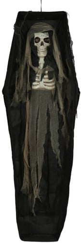 Hangdeco Halloween Doodskist met Skelet - 160cm