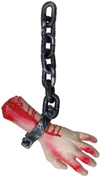 Bloederige Hand aan Ketting Halloween Deco - 40cm
