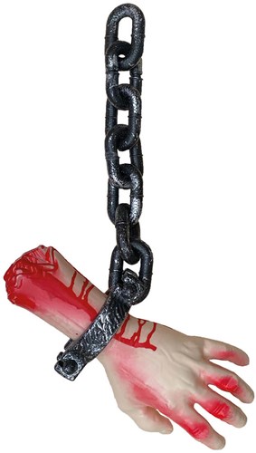 Bloederige Hand aan Ketting Halloween Deco - 40cm