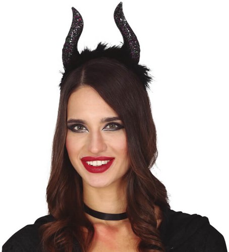 Diadeem Duivel Zwart Glitter