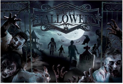 Happy Halloween Banner Zombies - 220x150cm