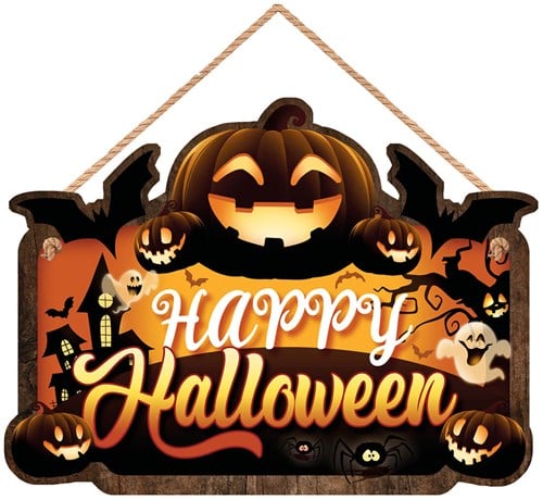 Houten Bord Happy Halloween Pumpkin - 35x20cm