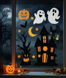 Raamstickers Gel Spookjes en Spookhuis - 20x25cm