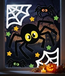 Raamstickers Gel Spinnen en Spinnenweb - 20x25cm