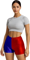 Harlequin Shorts Cosplay Metallic Rood/Blauw