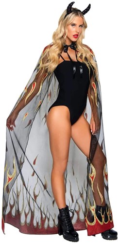 Fire Glitter Duivel Cape met Duivelshoorntjes