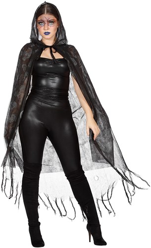 (2 laags) Halloween Cape met Capuchon Skulls