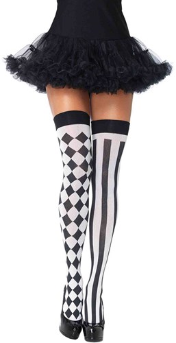 Sexy Overknee Harlequin Zwart/Wit