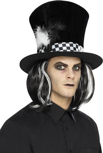 Hoed Mad Hatter Zwart met Haar