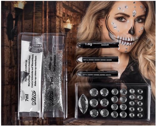 Diamanten Skull Make-up Setje