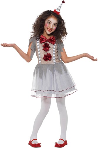  Scary Meisjeskostuum Vintage Clown Grijs-Rood        