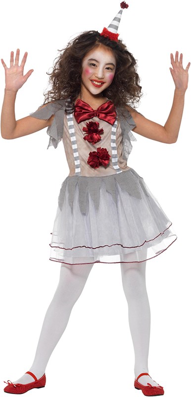 Meisjeskostuum Scary Vintage Clown Grijs-Rood (1)