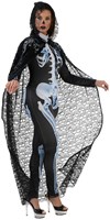 Zwarte Halloween Cape Kant Doodshoofden (zijkant)