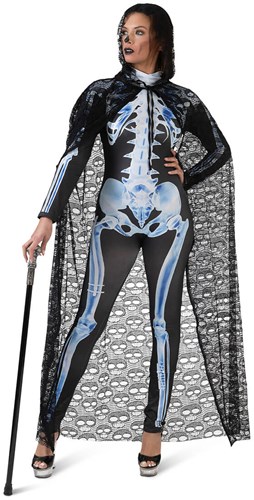 Zwarte Kanten Halloween Cape Doodshoofden