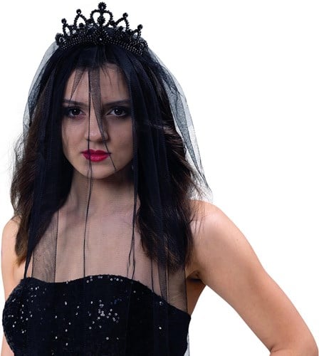 Bruidssluier Zwart met Diadeem