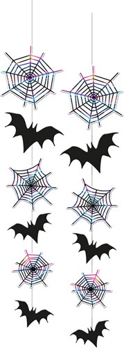 Halloween Hangdeco Vleermuis en Spinnenweb 70cm - 2st