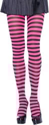 Gestreepte Panty Neon Pink-Zwart Luxe