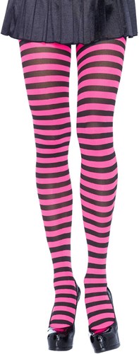 Gestreepte Panty Neon Pink-Zwart Luxe