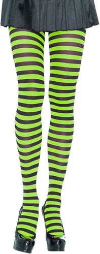 Gestreepte Panty Limegroen-Zwart Luxe