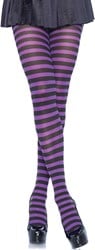  Zwart-Paars Gestreepte Panty Zwart-Paars Luxe