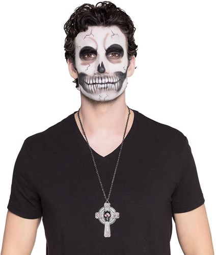 Ketting Kruis met Skull Halloween
