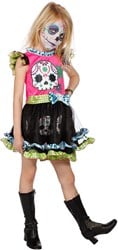 Day of the Dead Zwart/Pink Meisjesjurk