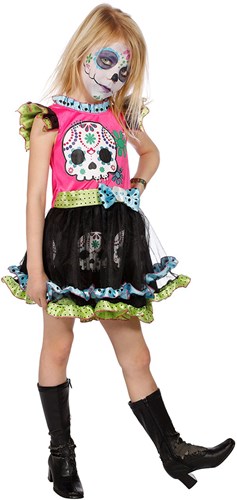 Day of the Dead Zwart/Pink Meisjesjurk