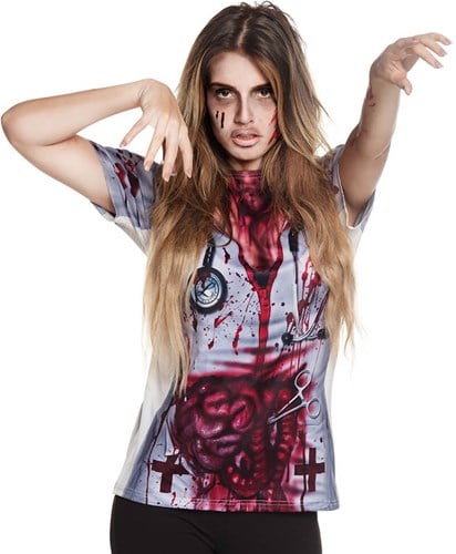 Horror T-shirt Dames Nurse (Fotorealistisch)