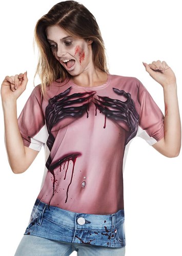 Creepy Zombie Girl Dames T-shirt (Fotorealistisch)