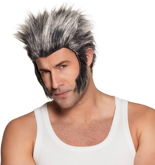 Pruik Weerwolf met Bakkebaarden Zwart/Grijs