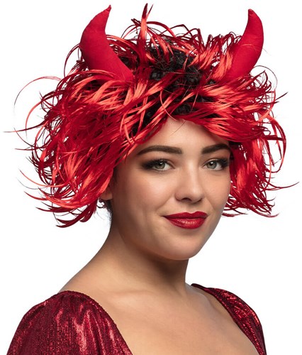 Pruik Curly Devil (met hoorns)