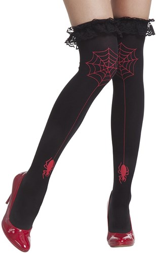 Zwarte Sexy Overknee met Rode Spinnen
